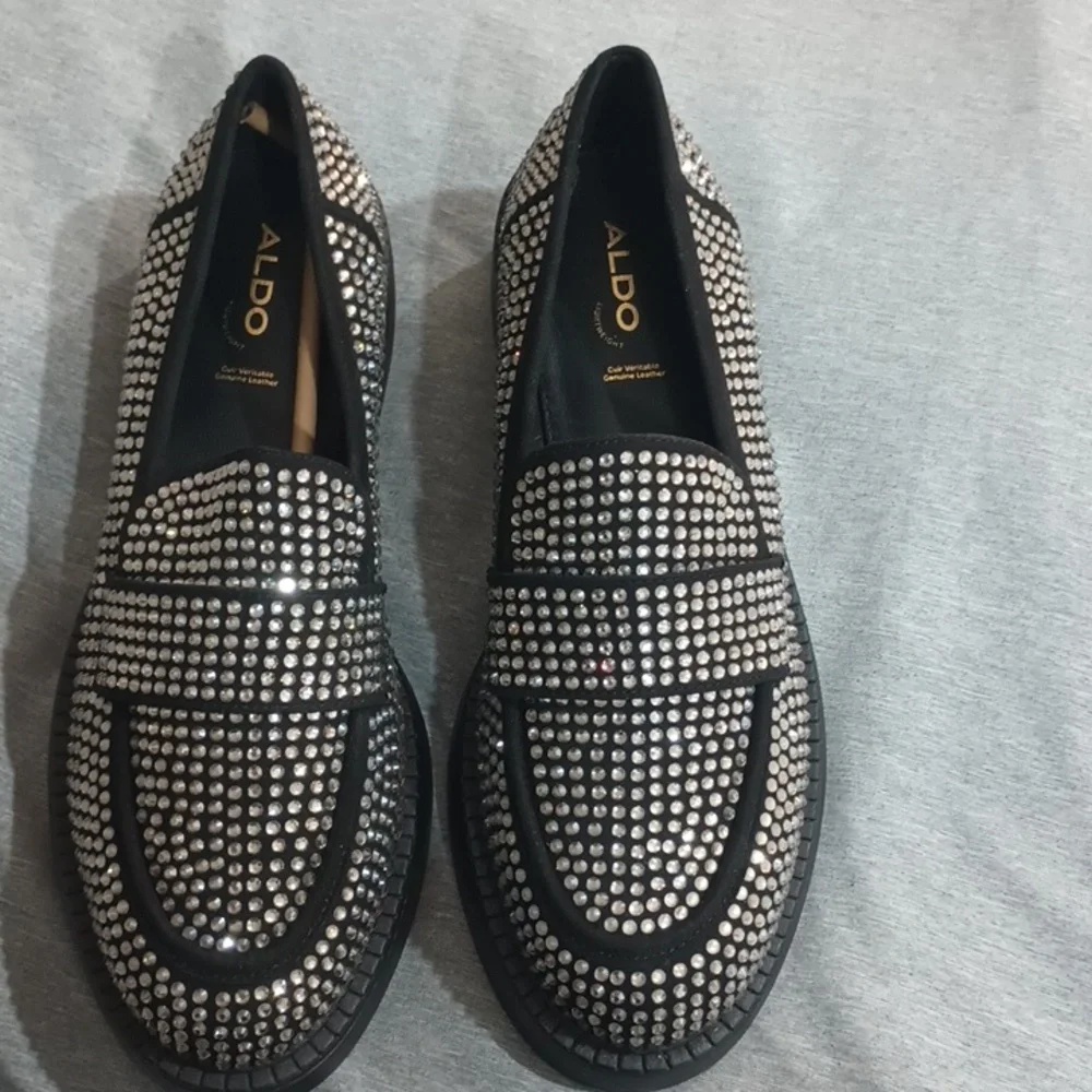 Aldo Black and Silver Studded Loafers - Picture 3 of 6